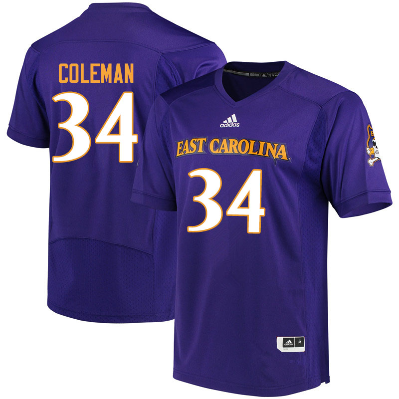 Men #34 Cam Coleman ECU Pirates College Football Jerseys Sale-Purple